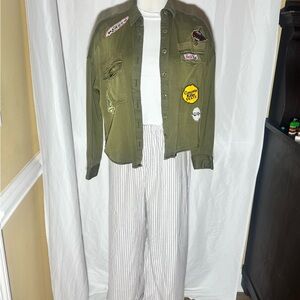 Women’s Moussy One Size Military Army Style Patch Button Down